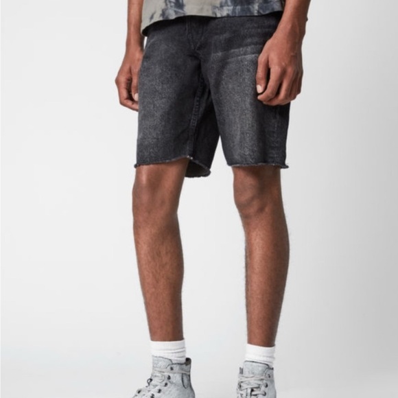 ALL SAINTS Switch Black Jean Shorts Distressed Cut-Offs 30 denim jorts - Picture 1 of 7